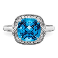 Sterling Silver Rhodium Diam. & Checker-Cut Blue Topaz Ring view 5
