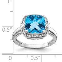 Sterling Silver Rhodium Diam. & Checker-Cut Blue Topaz Ring view 3