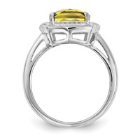 Sterling Silver Rhodium Diam. & Checker-Cut Lemon Quartz Ring view 2