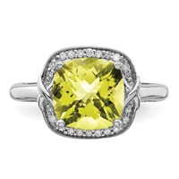 Sterling Silver Rhodium Diam. & Checker-Cut Lemon Quartz Ring view 5