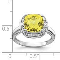 Sterling Silver Rhodium Diam. & Checker-Cut Lemon Quartz Ring view 4