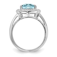 Sterling Silver Rhodium Diam. & Checker-Cut Sky Blue Topaz Ring view 2