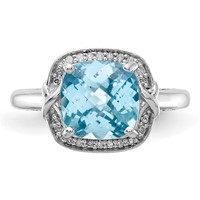 Sterling Silver Rhodium Diam. & Checker-Cut Sky Blue Topaz Ring view 5
