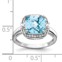 Sterling Silver Rhodium Diam. & Checker-Cut Sky Blue Topaz Ring view 4