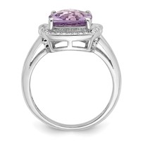 Sterling Silver Rhodium Diam. & Checker-Cut Pink Quartz Ring view 2