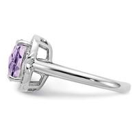 Sterling Silver Rhodium Diam. & Checker-Cut Pink Quartz Ring view 4