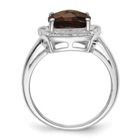 Sterling Silver Rhodium Diam. & Checker-Cut Smoky Quartz Ring view 2