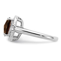 Sterling Silver Rhodium Diam. & Checker-Cut Smoky Quartz Ring view 4