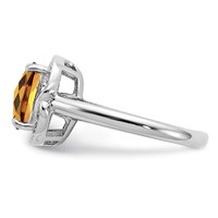 Sterling Silver Rhodium Diam. & Checker-Cut Whiskey Quartz Ring view 4