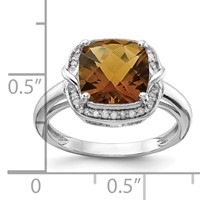 Sterling Silver Rhodium Diam. & Checker-Cut Whiskey Quartz Ring view 3