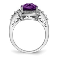 Sterling Silver Rhodium-plated Diamond & Checker-Cut Amethyst Ring view 2