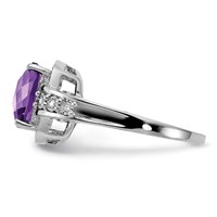 Sterling Silver Rhodium-plated Diamond & Checker-Cut Amethyst Ring view 3