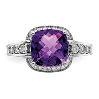 Sterling Silver Rhodium-plated Diamond & Checker-Cut Amethyst Ring view 5