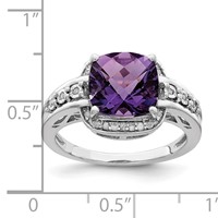 Sterling Silver Rhodium-plated Diamond & Checker-Cut Amethyst Ring view 4