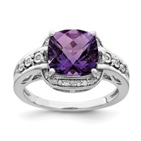 Sterling Silver Rhodium-plated Diamond & Checker-Cut Amethyst Ring view 1