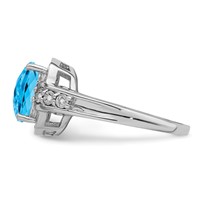 Sterling Silver Rhodium Diam. & Checker-Cut Blue Topaz Ring view 4