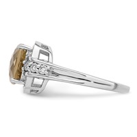 Sterling Silver Rhodium Diam. & Checker-Cut Lemon Quartz Ring view 3