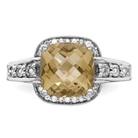 Sterling Silver Rhodium Diam. & Checker-Cut Lemon Quartz Ring view 5