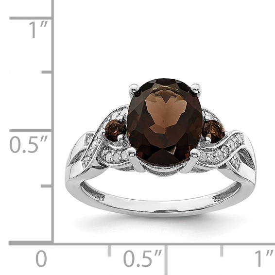 Sterling Silver Rhodium Oval Diam. & Smoky Quartz Ring