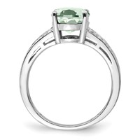 Sterling Silver Rhodium Diam. & Green Quartz Ring view 2