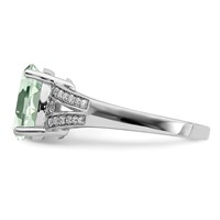 Sterling Silver Rhodium Diam. & Green Quartz Ring view 4