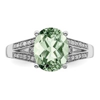 Sterling Silver Rhodium Diam. & Green Quartz Ring view 5