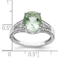Sterling Silver Rhodium Diam. & Green Quartz Ring view 3