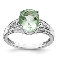 Sterling Silver Rhodium Diam. & Green Quartz Ring view 1
