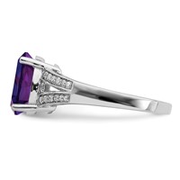 Sterling Silver Rhodium-plated Diamond & Amethyst Ring view 4