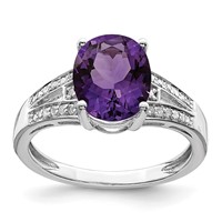 Sterling Silver Rhodium-plated Diamond & Amethyst Ring view 1