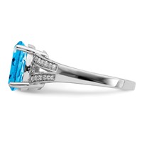 Sterling Silver Rhodium Diam. & Blue Topaz Ring view 4