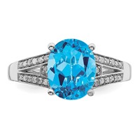 Sterling Silver Rhodium Diam. & Blue Topaz Ring view 5