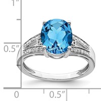 Sterling Silver Rhodium Diam. & Blue Topaz Ring view 3