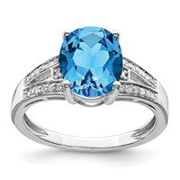 Sterling Silver Rhodium Diam. & Blue Topaz Ring view 1