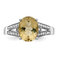 Sterling Silver Rhodium Diam. & Lemon Quartz Ring view 5