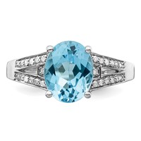 Sterling Silver Rhodium Diam. & Sky Blue Topaz Ring view 5