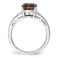 Sterling Silver Rhodium Diam. & Smoky Quartz Ring view 2