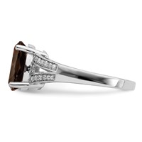 Sterling Silver Rhodium Diam. & Smoky Quartz Ring view 4