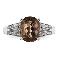 Sterling Silver Rhodium Diam. & Smoky Quartz Ring view 5