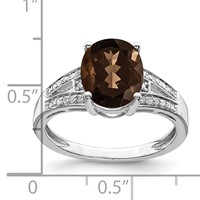 Sterling Silver Rhodium Diam. & Smoky Quartz Ring view 3