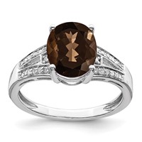 Sterling Silver Rhodium Diam. & Smoky Quartz Ring view 1