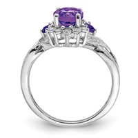 Sterling Silver Rhodium-plated Diamond & Oval Amethyst Ring view 2