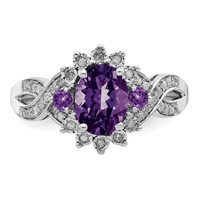 Sterling Silver Rhodium-plated Diamond & Oval Amethyst Ring view 5
