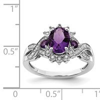 Sterling Silver Rhodium-plated Diamond & Oval Amethyst Ring view 3