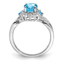 Sterling Silver Rhodium Diam. & Blue Topaz Ring view 2