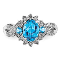 Sterling Silver Rhodium Diam. & Blue Topaz Ring view 5
