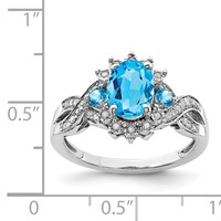 Sterling Silver Rhodium Diam. & Blue Topaz Ring view 3