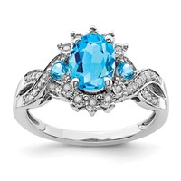 Sterling Silver Rhodium Diam. & Blue Topaz Ring view 1