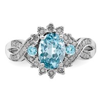 Sterling Silver Rhodium Diam. & Sky Blue Topaz Ring view 5