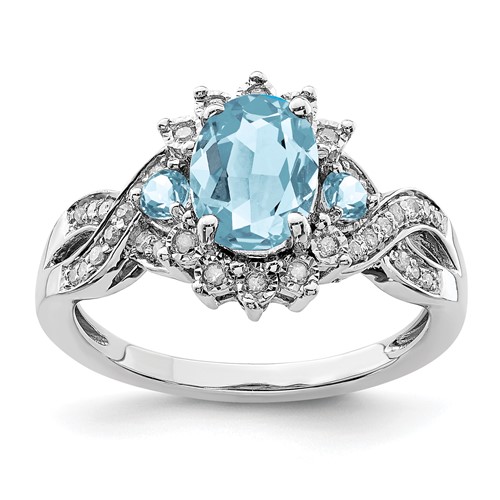 Sterling Silver Rhodium Diam. & Sky Blue Topaz Ring